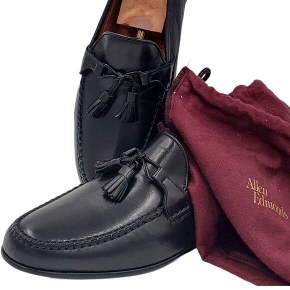 NEW Allen Edmonds Italy Dress Shoes Mens 12B Butter Soft Black Leather Loafers - Picture 1 of 14